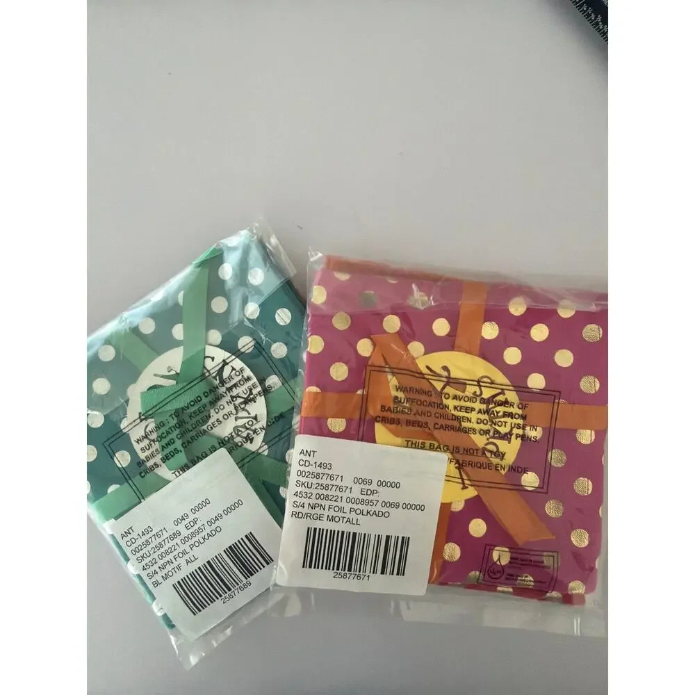 Anthropologie Cloth Cocktail Napkins Set Polka Dot Colorful Party Drinks NWT NOS